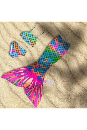 Kız Çocuk Deniz Kızı Kostüm Bikini - Mayo Efsane Little Mermaid Çok Renk Geçişli Balıksırtı TYC00346310707