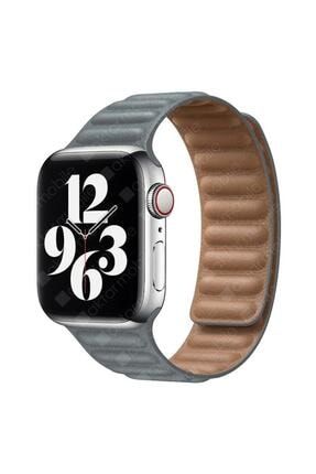 Apple Watch 7 6 Se 5 4 3 2 1 - 42 / 44 / 45 Mm Baklalı Model Deri Kayış Mıknatıslı Kordon / Uyumlu Kordon-13887