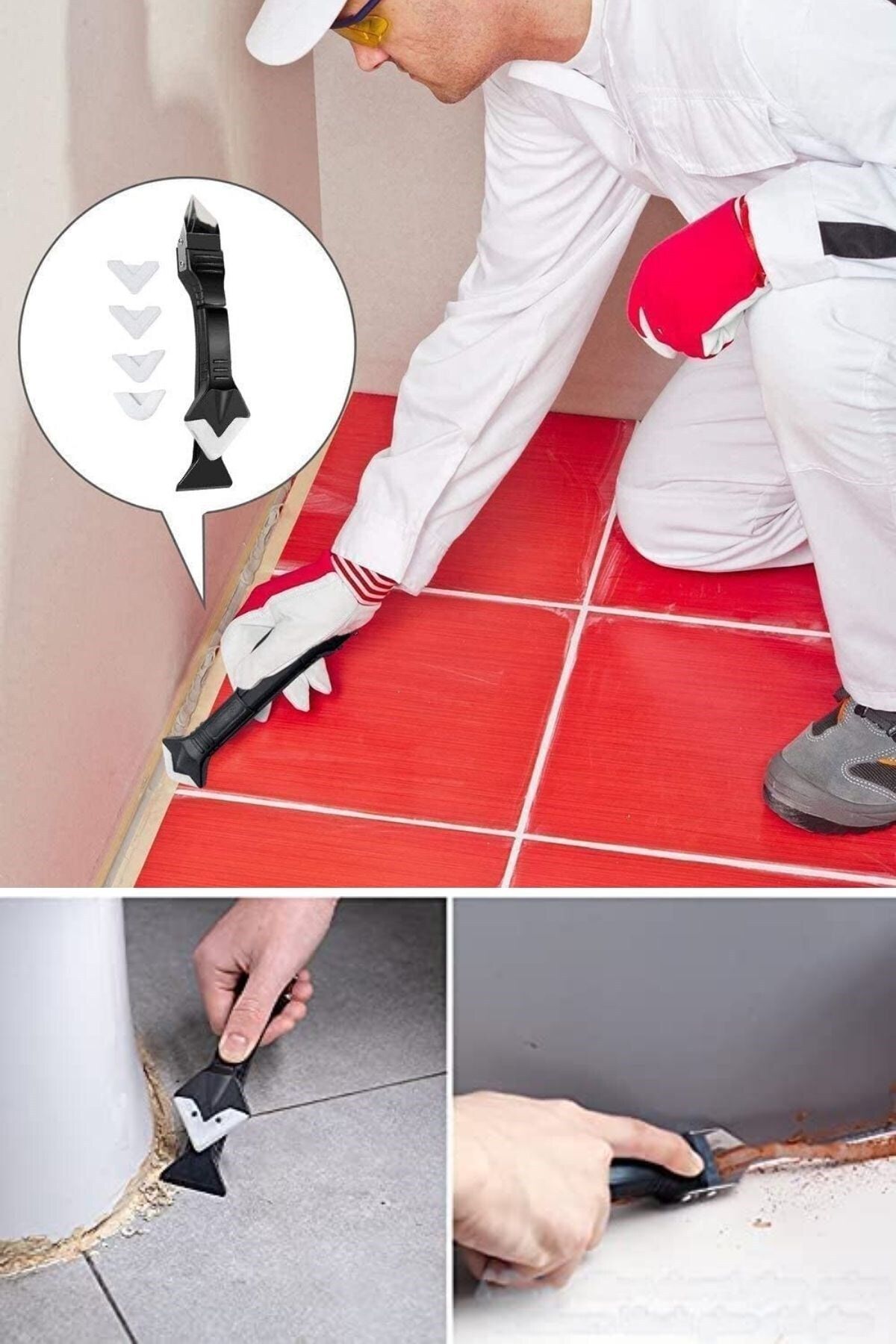 Buffer-® 4 Pieces 3 in 1 Tile Joint Silicone Scraper Scraper and Applicator Apparatus 4