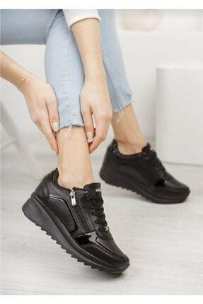 Siyah - Kadın Yazlık Rahat Günlük Sneaker Bağcıklı Hafif Spor Ayakkabı 36-40 00355