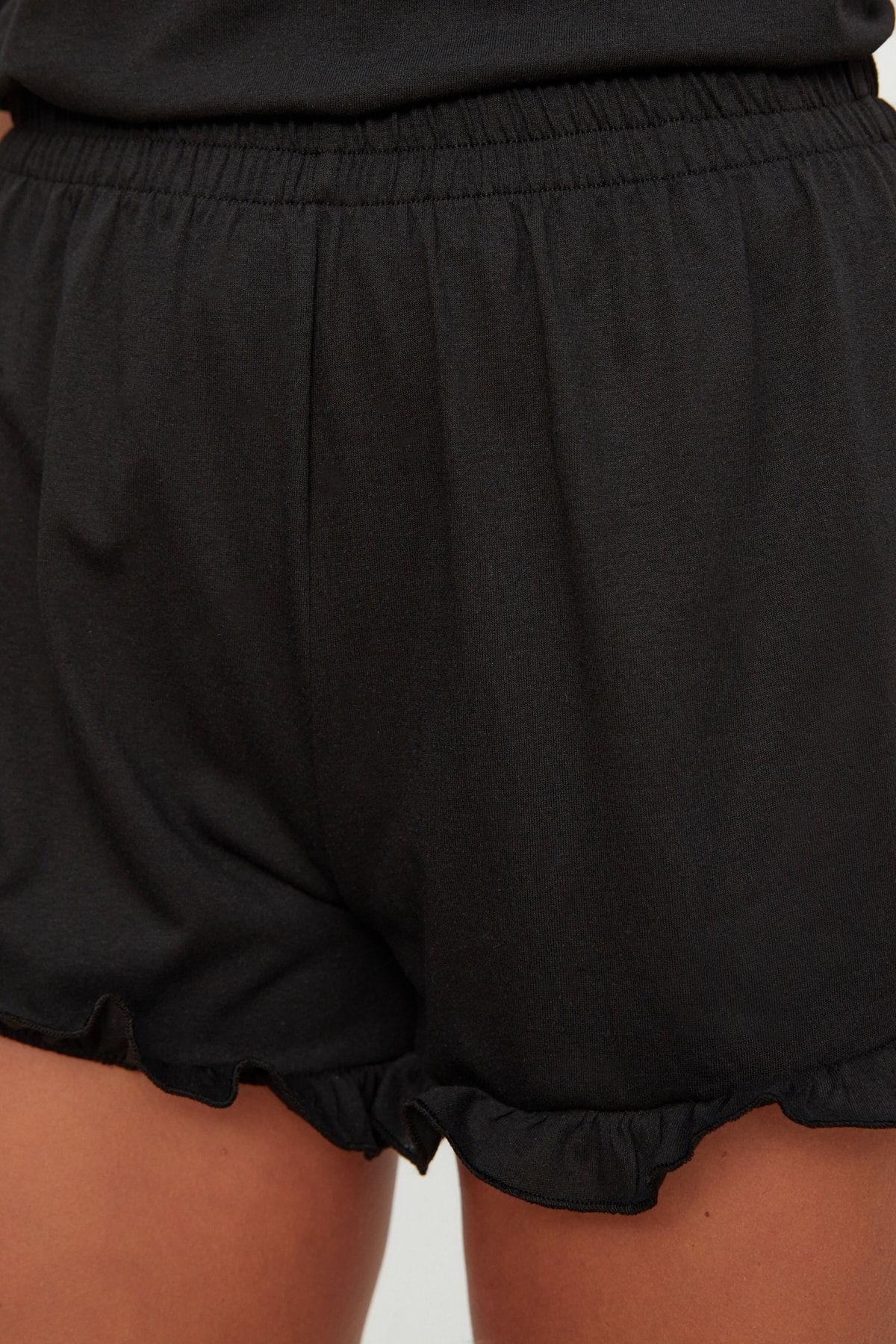 Trendyol Collection-Schwarzes, detailliertes Strickpyjama-Set aus 100 % Baumwolle mit Rüschen THMSS22AU0304 6
