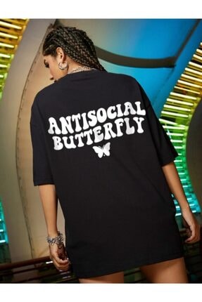 Picture of Antisocial Baskılı Siyah Oversize Tshirt
