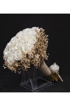Beyaz Kadife Güllü Gelin Çiçeği Ve Damat Yaka Çiçeği gelin Buketi düğün YeniHediyelikDünyamKinaİçinX214