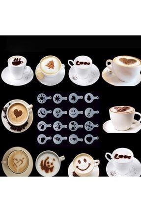 Kahve Şekillendirici 16 Adet Farklı Cappuccino Kahve Barista Tasarımlı Pleksi Şablon Seti A00440