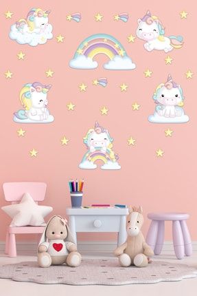 Sevimli Unicornlar Deko Çocuk Odası Duvar Sticker Seti 76855