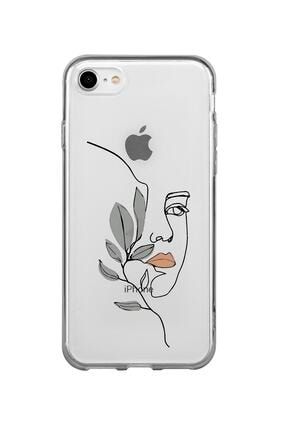 Iphone 7 Uyumlu Line Art Women Desenli Premium Şeffaf Silikon Kılıf IPH7SLNEARTWOM