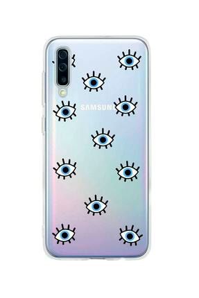 Uyumlu Samsung A50 Nazar Gözler Desenli Premium Şeffaf Silikon Kılıf SAMA50SNAZGOZLER