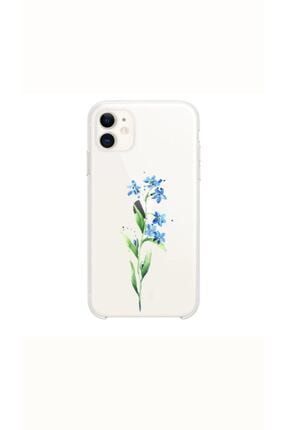 Iphone 11 Mavi Sümbül Desenli Şeffaf Telefon Kılıf iPhone11pcs
