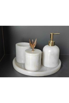 Beyaz Mermer 5'li Banyo Seti Gold Zeytin Dalı Aksesuarlı PLN00108