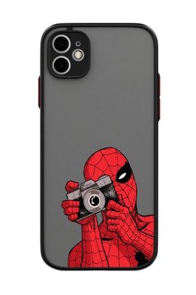 Iphone 11 Siyah Örümcek Adam Spiderman Tasarımlı Kamera Korumalı Hux Telefon Kılıfı FCIP11-H-095