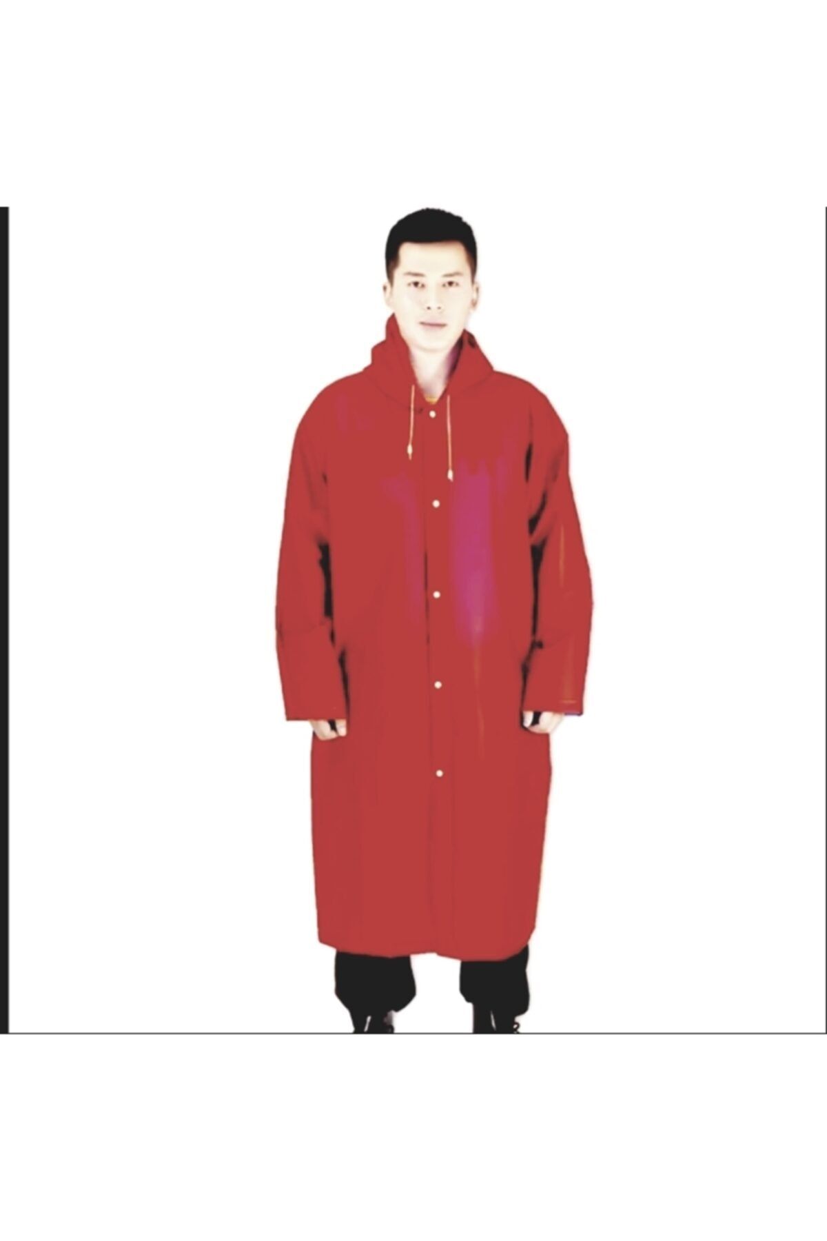 eleven market-Women's Men's Raincoat Hooded Eva Claret Red Raincoat with Snap Fasteners 3