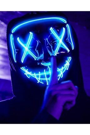 Hallowen Led Işıklı Neon Maske 3 Modlu Parti Eğlence Maskesi Maske Mavi
