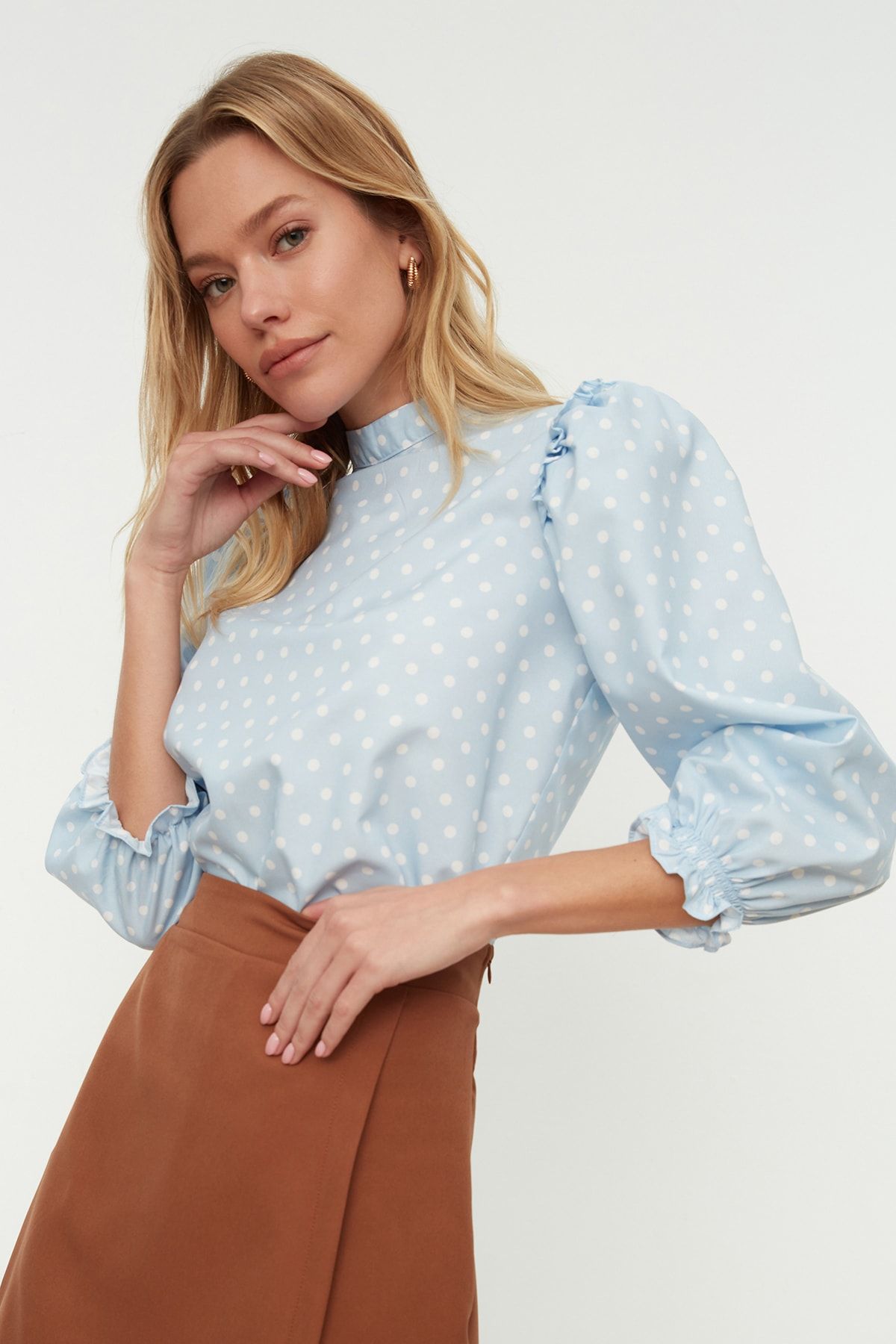 Trendyol Collection-Bluză țesută cu buline albastre TWOSS22BZ0089 3