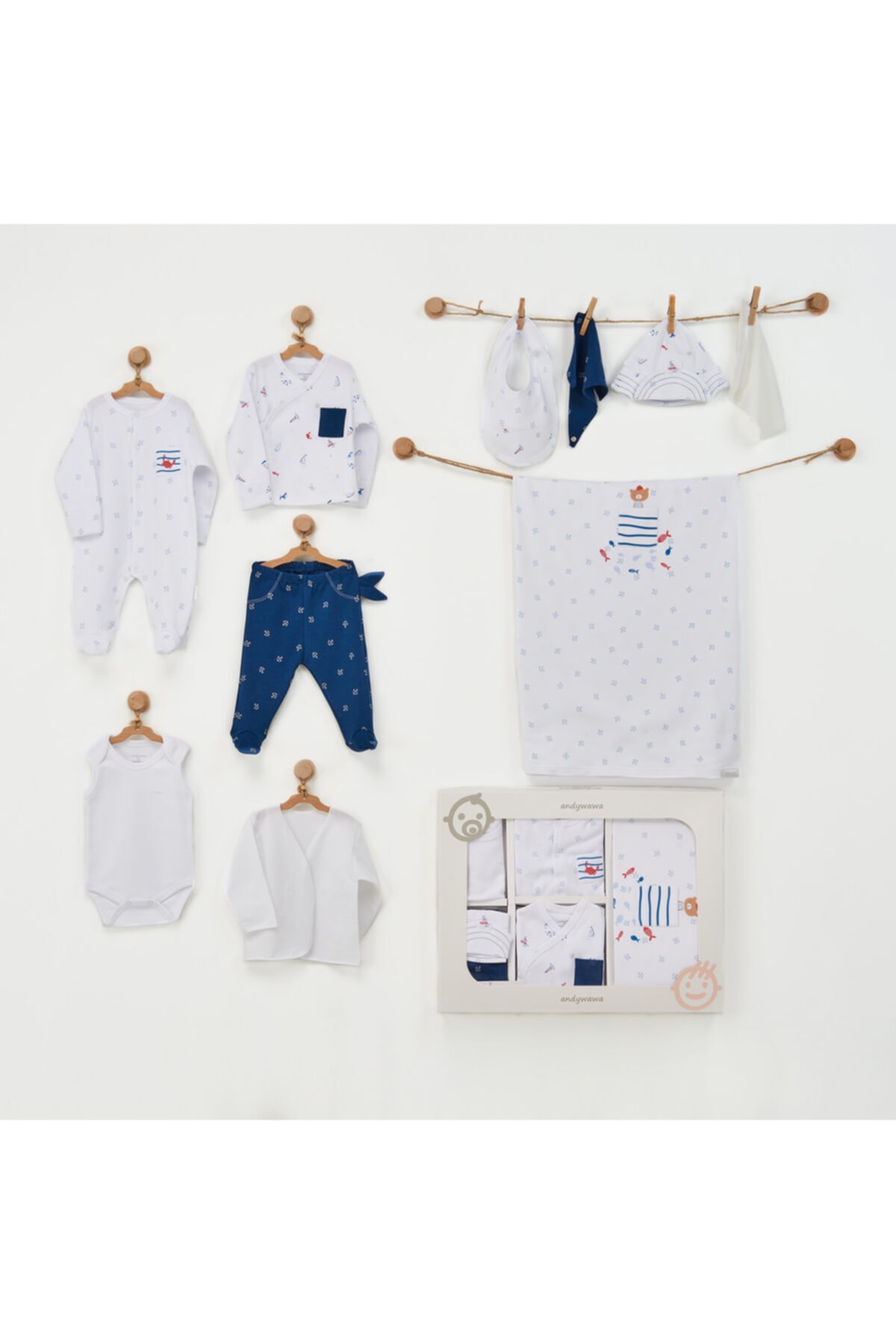 andywawa Bebek Hastane Çıkışı 10 Pcs Newborn Set Lıttle Saılor