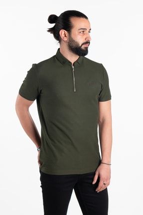 Erkek Haki Fermuar Detaylı Polo Yaka T-shirt CNL05152Y244