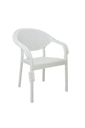 Atlantis Plastik Bambu Rattan Sandalye Beyaz SP2603