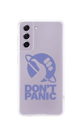 Samsung Galaxy S21 Fe Uyumlu Kılıf Don't Panic Desenli Baskılı Şeffaf Kapak - Lila SPR-SAM-S21-FE-NFVNRC05001