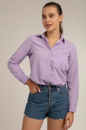 Kadın Yırtmaçlı Basic Uzun Kollu Gömlek P21s110-9783 P21S110-9783
