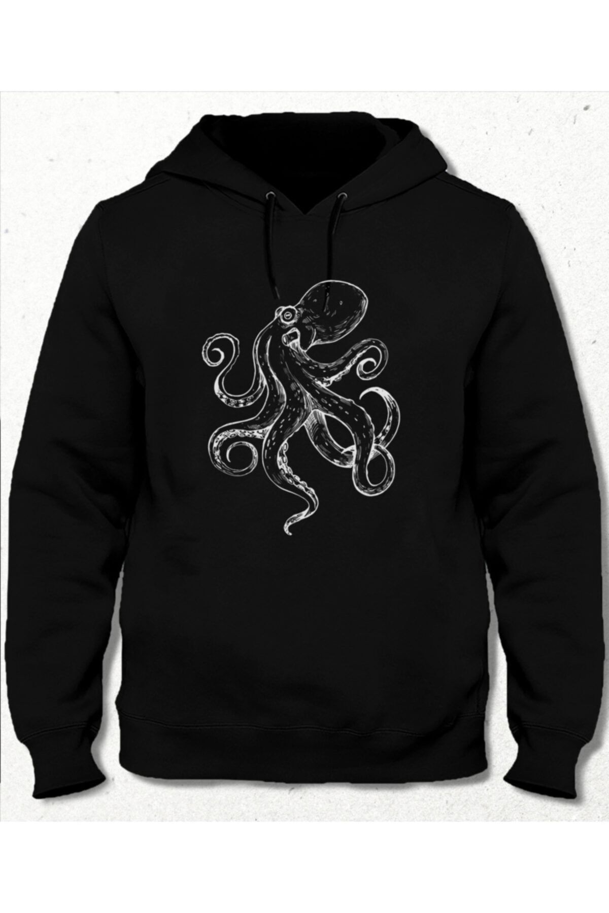 Basmatik Octopus Black No Pocket Hooded Sweatshirt Trendyol