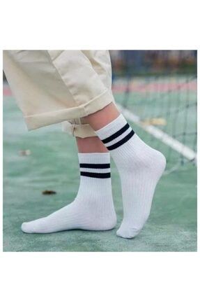 6 Çift Çizgili Pamuklu Kolej Tenis Çorap TNS04