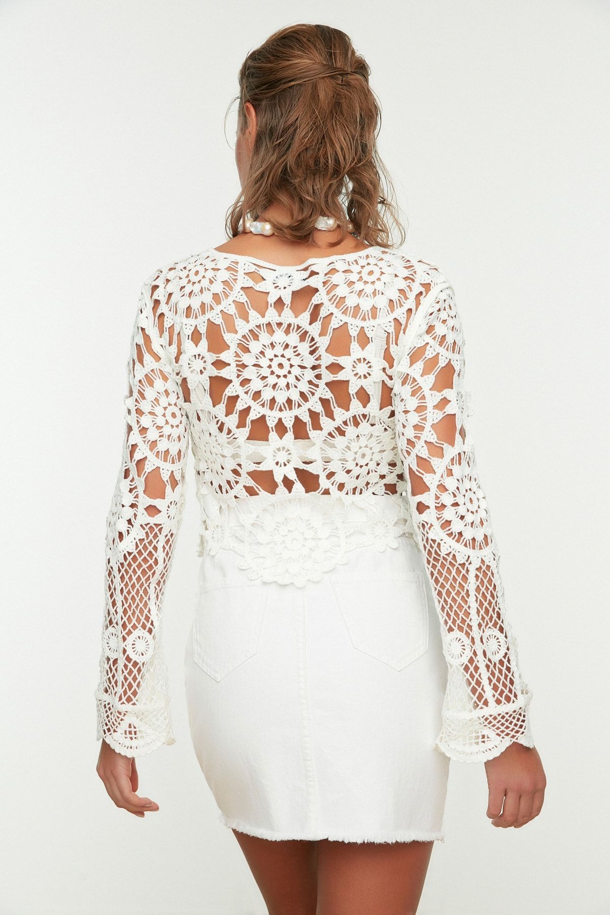 Trendyol Collection-Ecru Crop Knitwear Look Beach Blouse Tbess20Bz0572 10