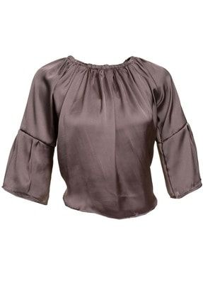 Kahverengi Basic Sade Kadın Omzu Açık Bluz WM0140