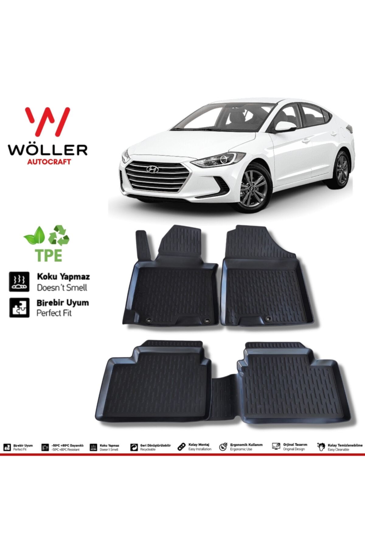 Совместимый коврик Wöller Hyundai Elantra 2016 2019 3D коврик для бассейна wöller3dpaspas045