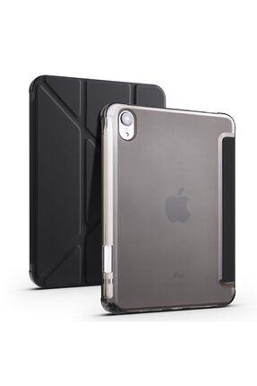 Apple Ipad Mini 6 2021Uyumlu Standlı Kalemlikli Silikon Uyku Modlu Kıkıf - Siyah IpMi621TriFolding