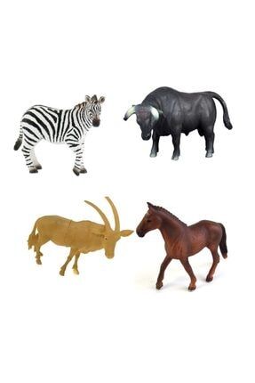 Dörtlü Vahşi Hayvanlar Seti Zebra Dağ Keçisi At Ve Boğa Figür Set drtldğkçstbğzbrfgrst