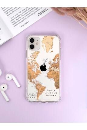 Iphone 11 Köşe Darbe Korumalı Dünya Harita Luxury Olex Şeffaf Kılıf MC11OLX
