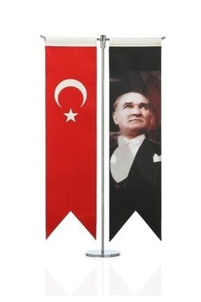 Masa Üstü Türk Bayrağı Atatürk Portresi T Direk - Direği Ile Birlikte 002