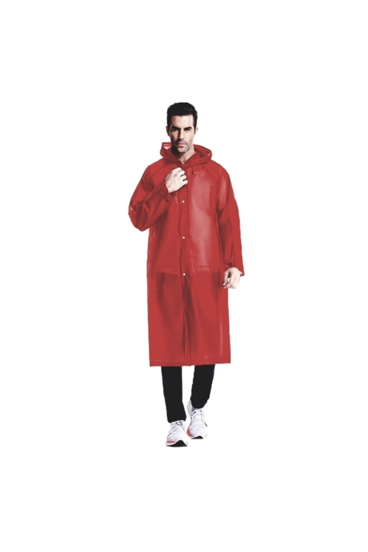 eleven market-Women's Men's Raincoat Hooded Eva Claret Red Raincoat with Snap Fasteners 2