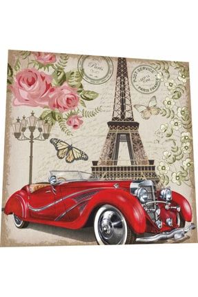 Fransa Paris Eyfel Kulesi Vintage Tarz Klasik Araba 16 Cm X 16 Cm Retro Ahşap Poster 1696903108831