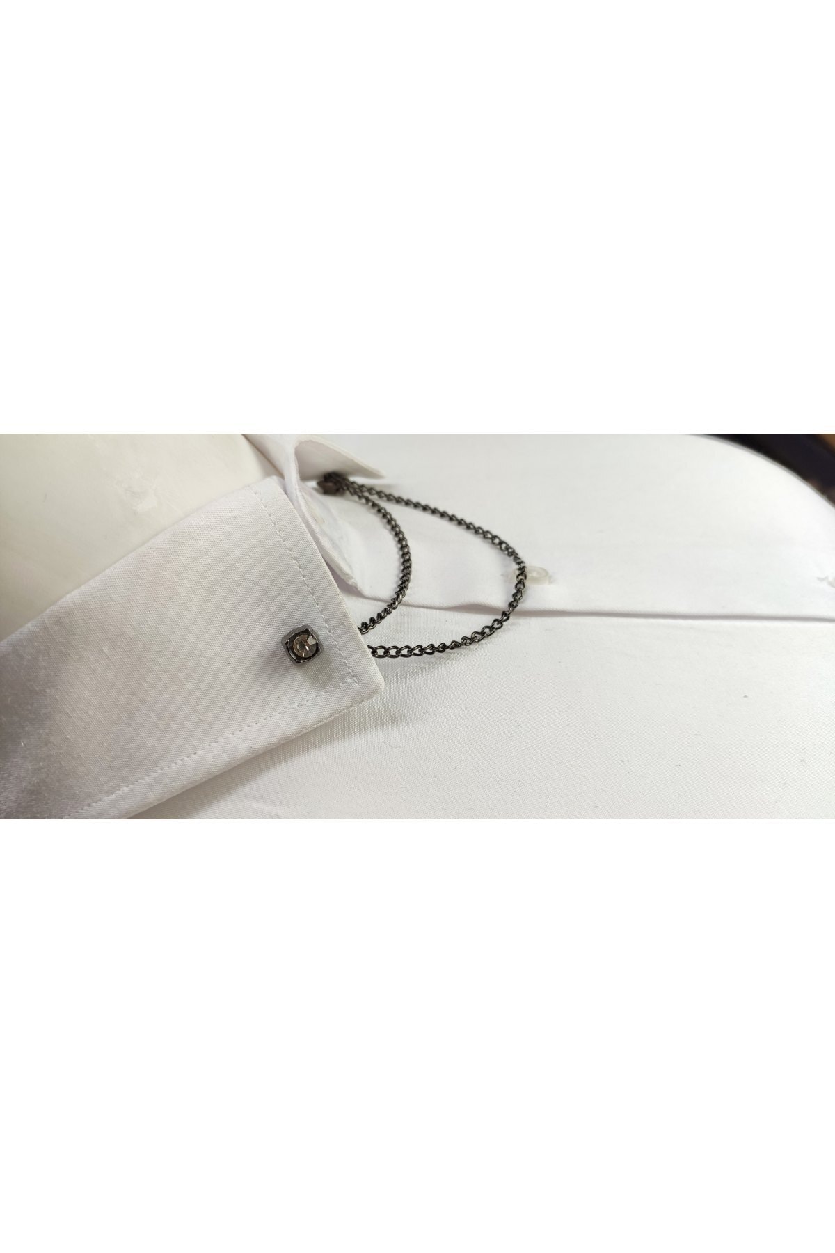 Stone Detailed Anthracite Grey Shirt Lapel Pin