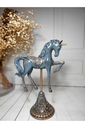 Retro Mavi Dekoratif Unicorn At Obje (31 Cm) unicornlaci1