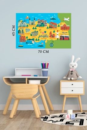 Türkçe Eğitici Türkiye Haritası Deko Çocuk Odası Duvar Sticker 76992
