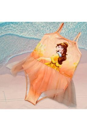Kız Çocuk Balerin Tasarım Tül Tütülü Prenses Baskılı Somon Renk Mayo Detaylı Son Sezon 2022 lolsummer2022