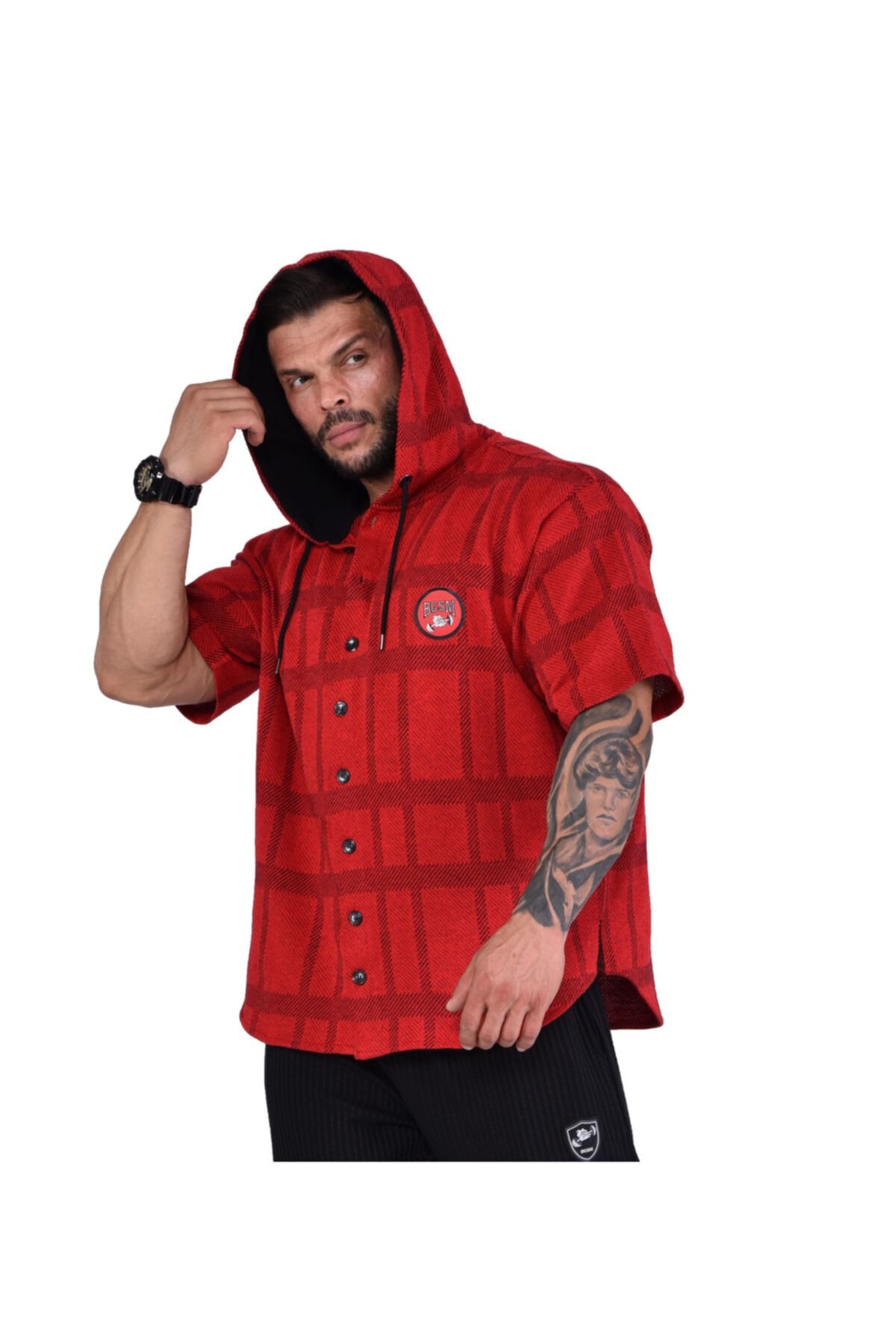 BGSM Kapşonlu Oversize Kısa Kollu Gömlek 5051