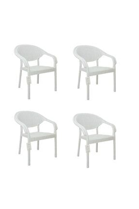 4 Adet Atlantis Plastik Bambu Rattan Sandalye Beyaz SP2606