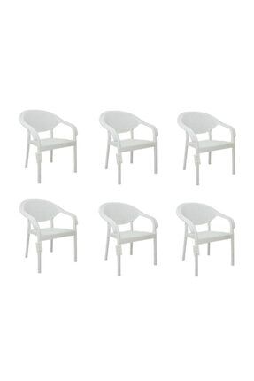 6 Adet Atlantis Plastik Bambu Rattan Sandalye Beyaz SP2609