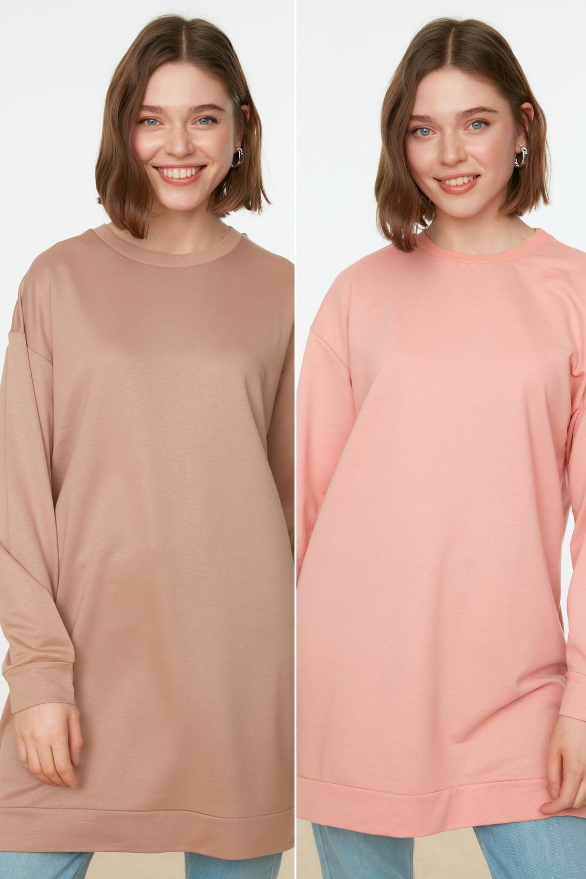 Trendyol Modest Sweatshirt Rosa Regular Fit Fast ausverkauft