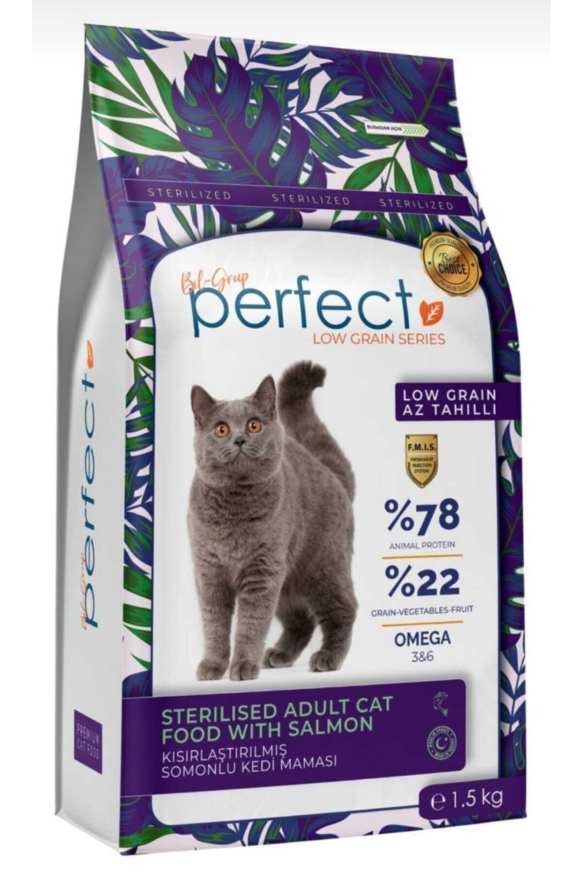 PERFECT Az Tahıllı Kısırlaştırılmış Somonlu Kedi Maması 1.5 Kg