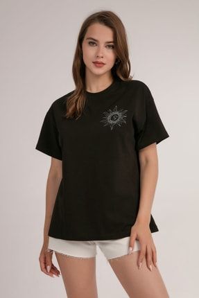 Kadın Siyah Baskılı Kısa Kollu Oversize T-Shirt P21s201-2675 P21S201-2675