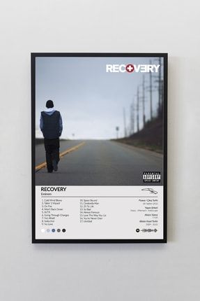 Eminem Recovery Albümü Siyah Çerçeveli Spotify Barkodlu Albüm Poster Tablo EMRCV00001