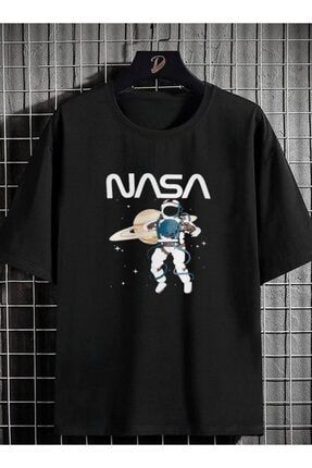 Oversize Unisex Nasa Astronot Logo Baskılı Tişört nasabaskıa