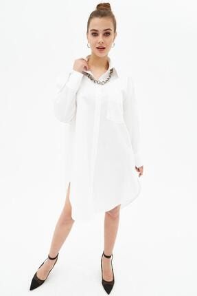 Kadın Beyaz Oval Kesim Oversize Uzun Kollu Gömlek Elbise P21s201-0783 P21S201-0783