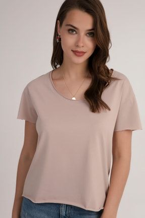 Kadın Vizon Havuz Yaka Basic T-Shirt P21s201-2673 P21S201-2673