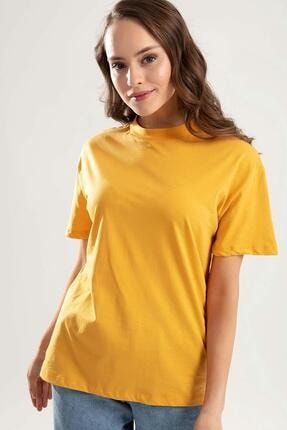 Kadın Hardal Dik Yaka Basic Tişört PTTY20S-701