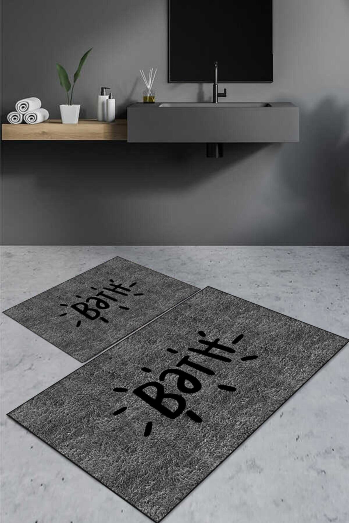 CÖMERT HOME COLLECTİON Dekoratif Yıkanabilir Kaymaz Dijital Baskılı Yazılı Banyo Paspası 40x60 60x100