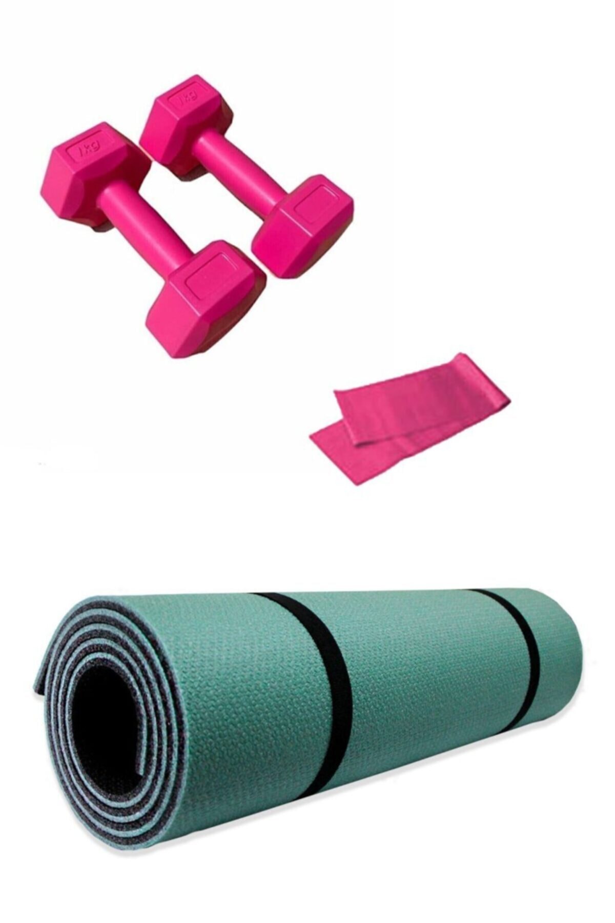 Tayzon Haki 8mm Pilates Ve Yoga Matı +1 Kg Demir Tozlu Dambıl (2 Adet ) + Direnç Bandı